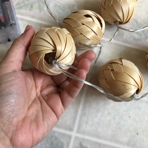 Woven Wooden Ball Light Up Garland 45” long - Picture 4 of 4